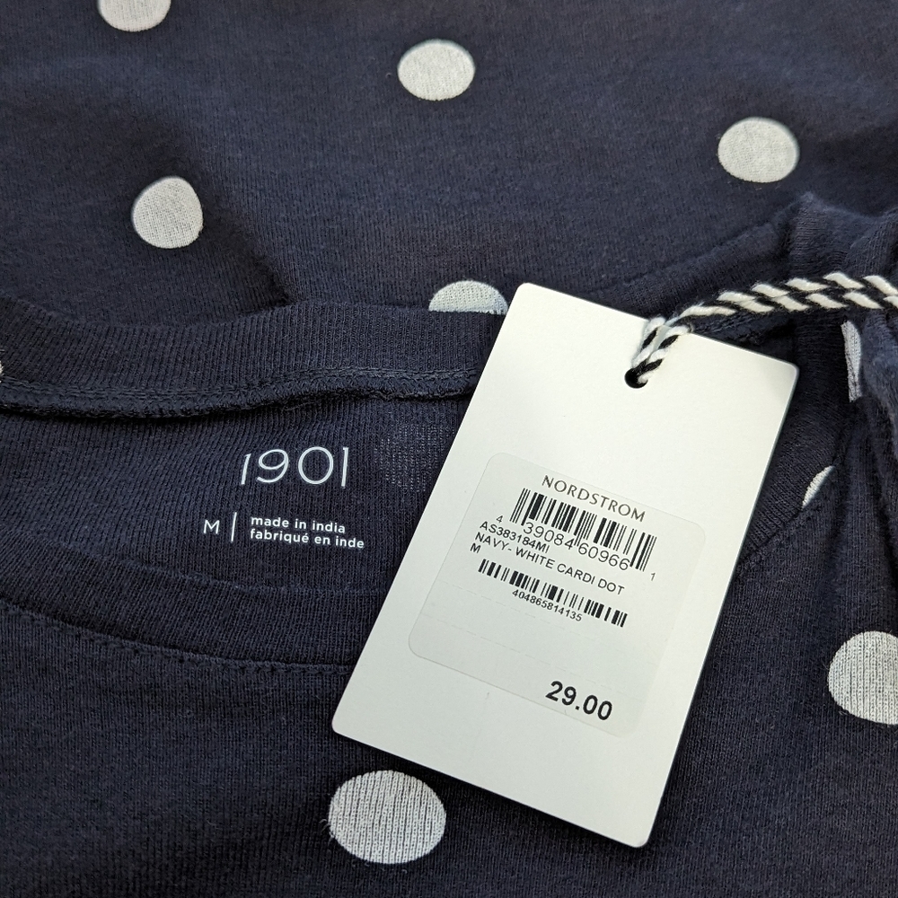 NWT 1901 Medium Navy White Polka Dot Fitted Short Sleeve Crew Neck T-shirt - Picture 3 of 5
